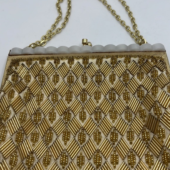 VTG Gold sequin 60s evening bag elegant night out purse formal lady like gala - Picture 11 of 12